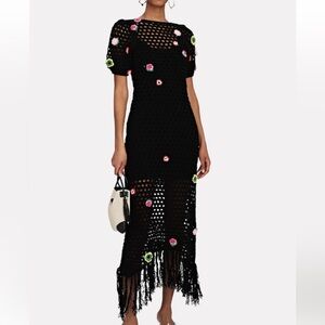 Something Navy crochet dress with floral appliqués